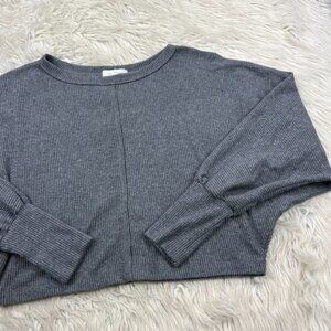 Treasure & Bond Ribbed Plush Knit Cropped Balloon Sleeve Top